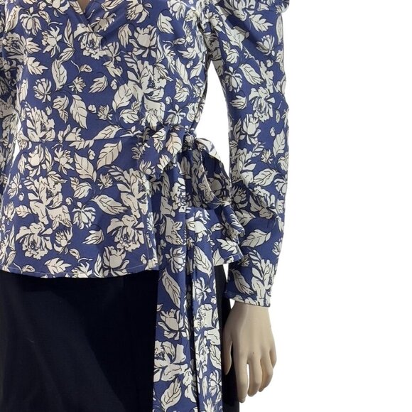 ASTR The LABEL Top Polyester Royal Blue Floral Attached Side Tie Wrap Puffed Gat - Picture 6 of 16